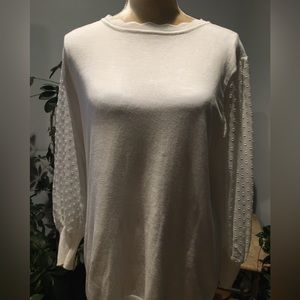 NWT Adrianna Papell White Sweater With Sheer Sleeves Ruffle Neckline Size XL